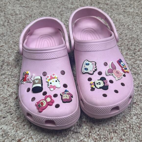 Pink Crocs Women’s Sz 9 Men 7 bedazzled - Picture 1 of 8